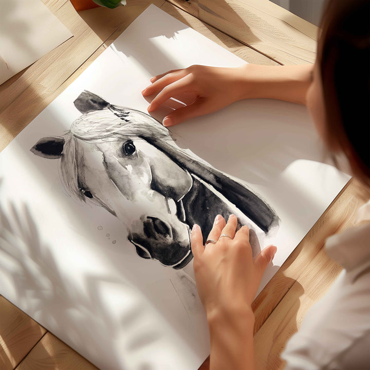 Printed illustration - farm animals - grey horse