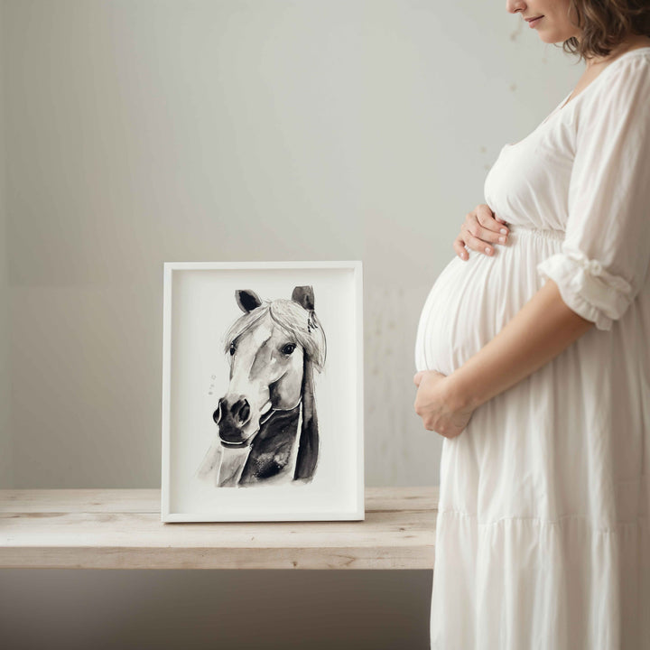 Printed illustration - farm animals - grey horse