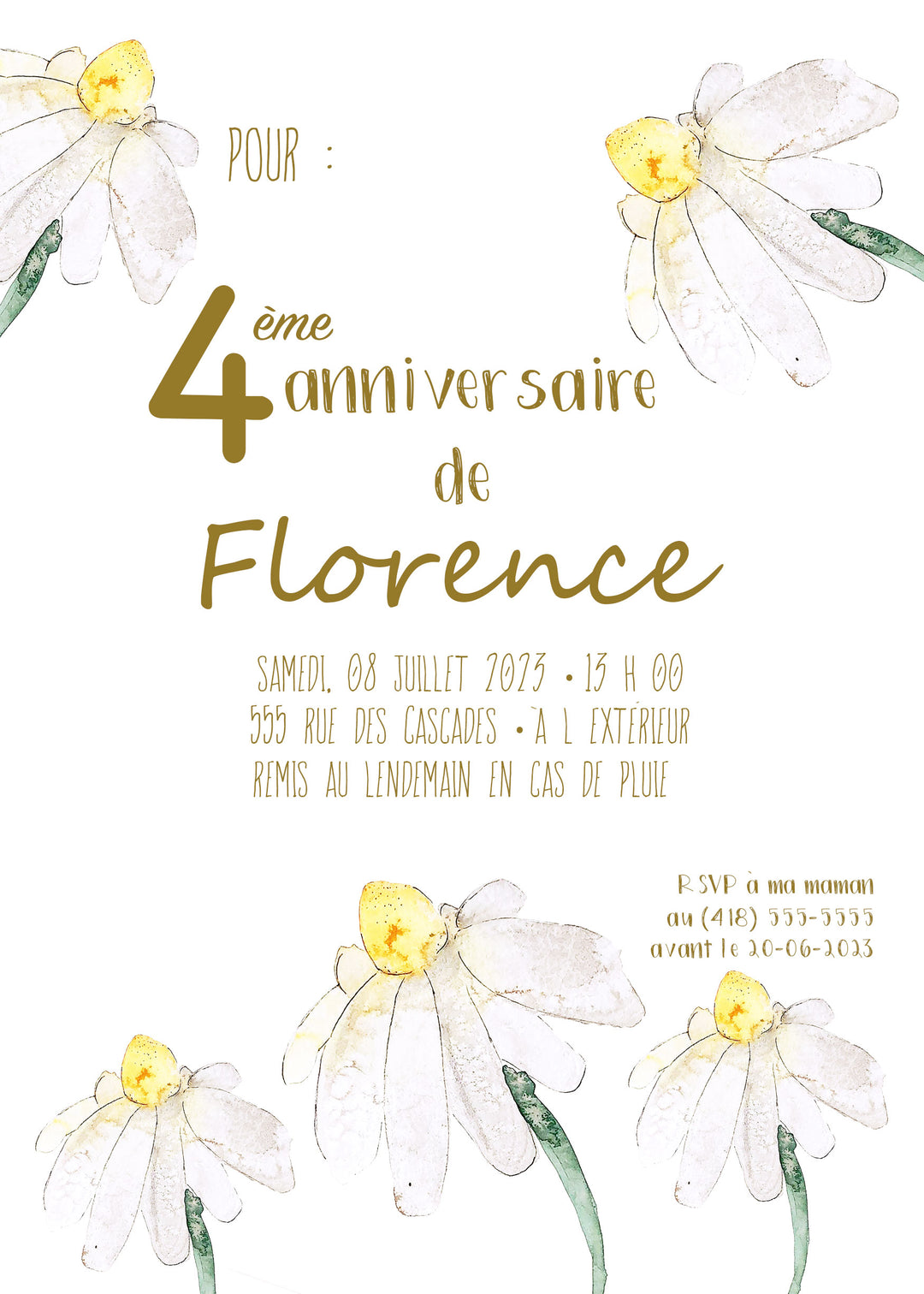 Cartes d'invitation anniversaire marguerites