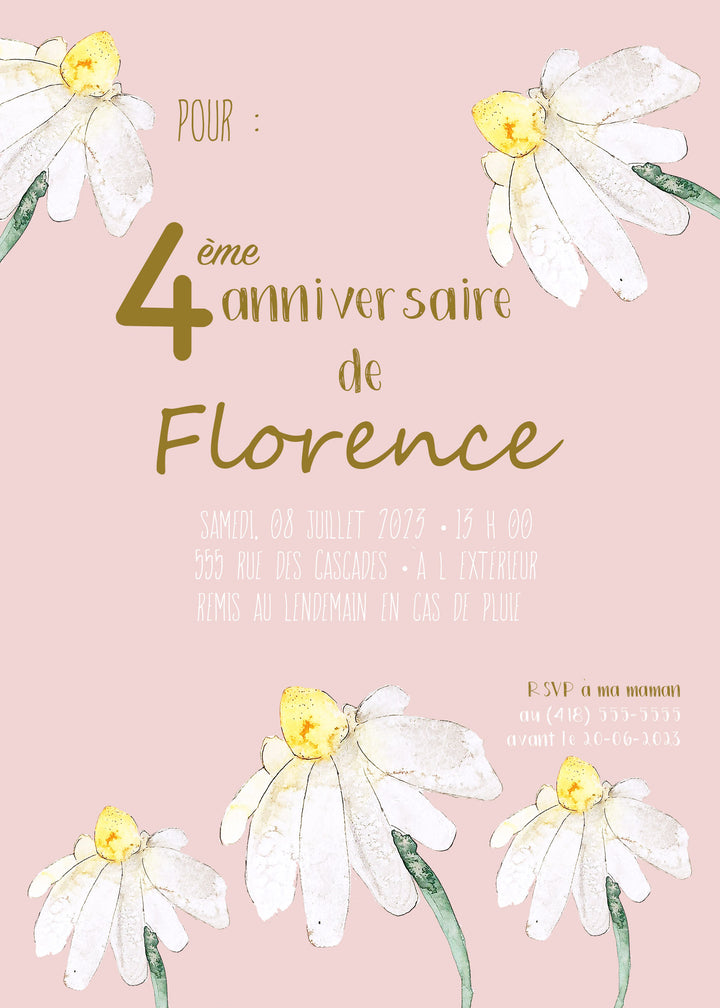 Cartes d'invitation anniversaire marguerites