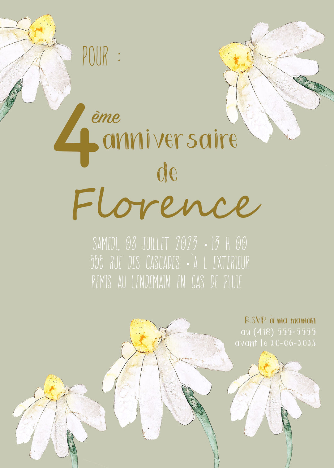 Cartes d'invitation anniversaire marguerites