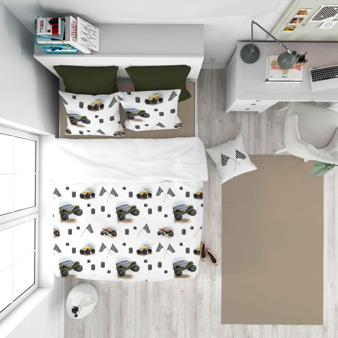 Duvet cover - Monster Trucks - natural cotton sateen