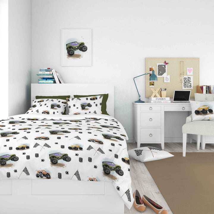 Duvet cover - Monster Trucks - natural cotton sateen