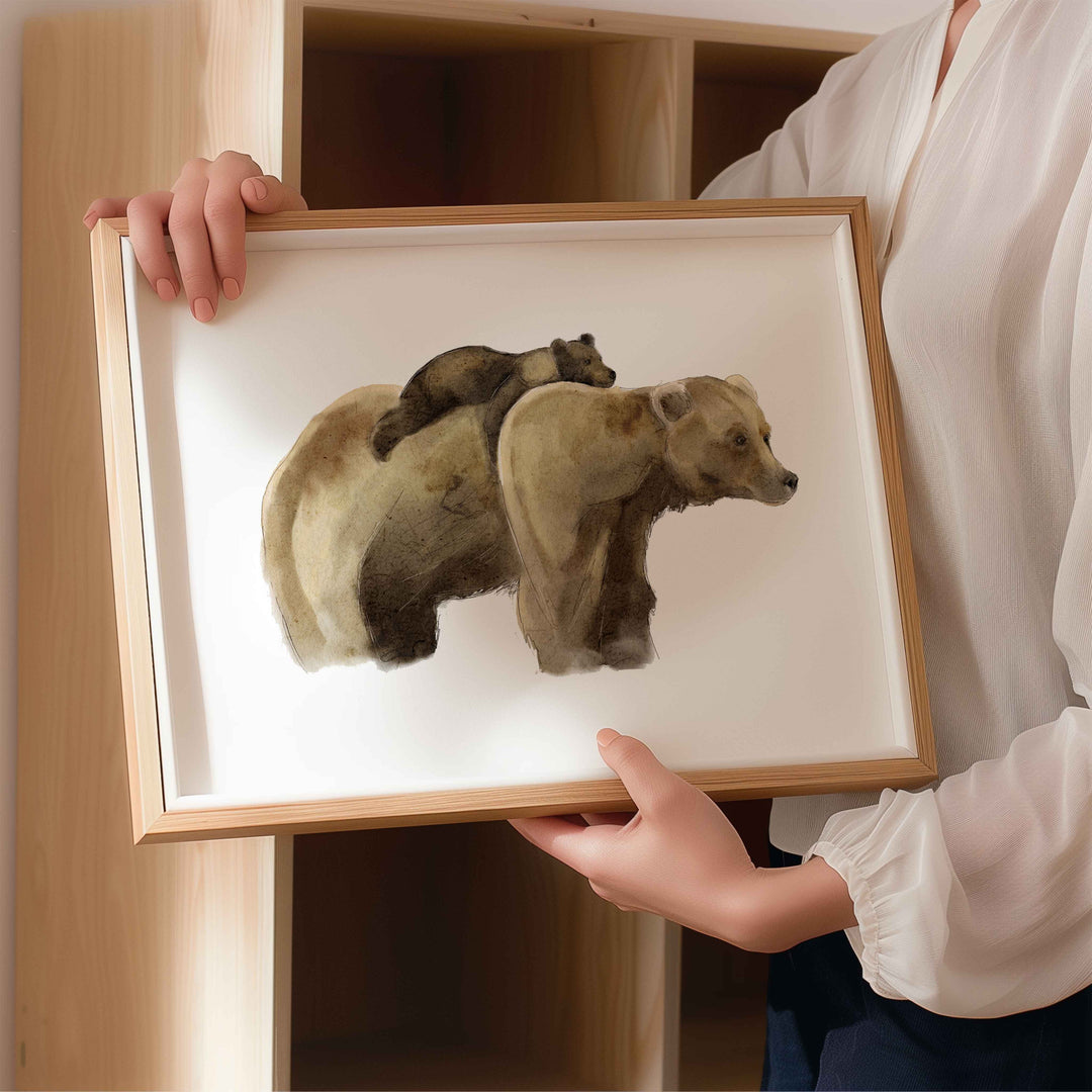 Affiche murale - Maman grizzly et son bébé