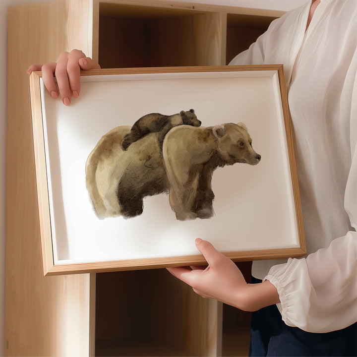 Affiche murale - Maman grizzly et son bébé