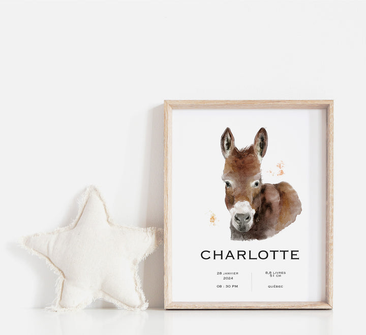 Affiche de naissance - Caramel, l'adorable petit âne