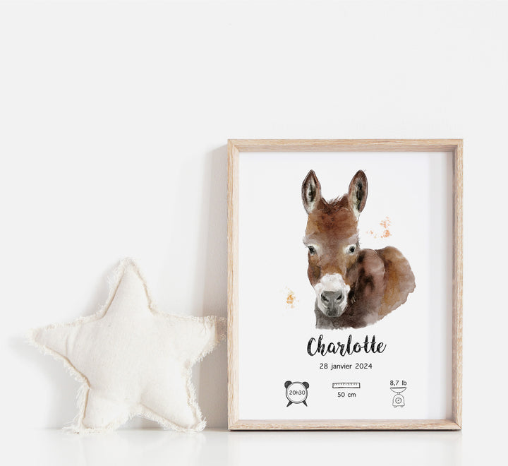 Affiche de naissance - Caramel, l'adorable petit âne