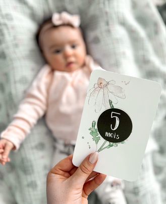 Cartes-étapes · bébé · Lapine et fleurs