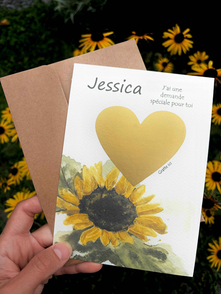 Customizable Scratch Card - Will you be my bridesmaid? Sunflower design