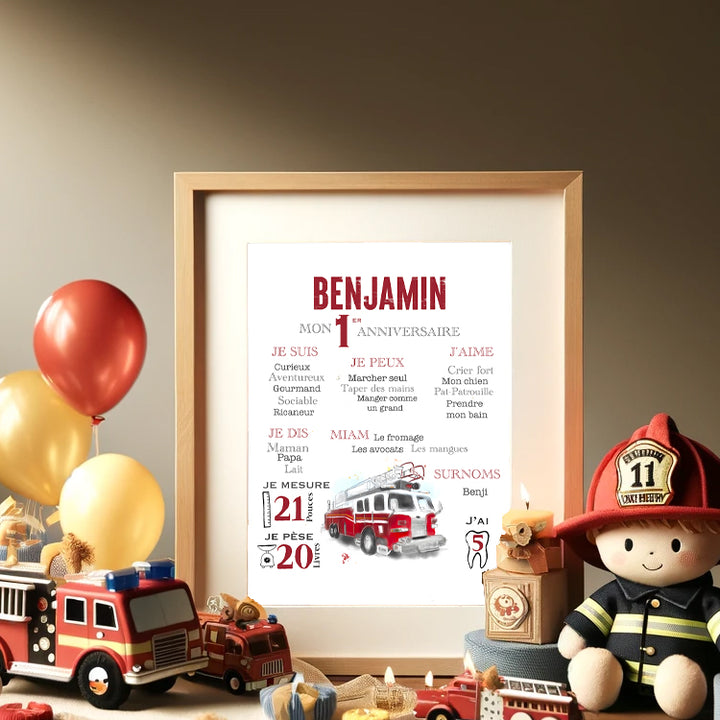 Affiche anniversaire  - Camion de pompier