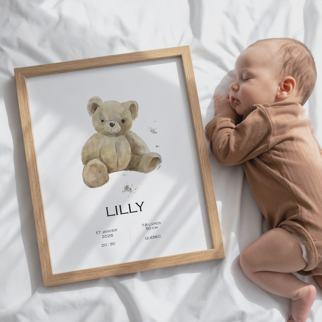 Affiche de naissance - Peluche ourson
