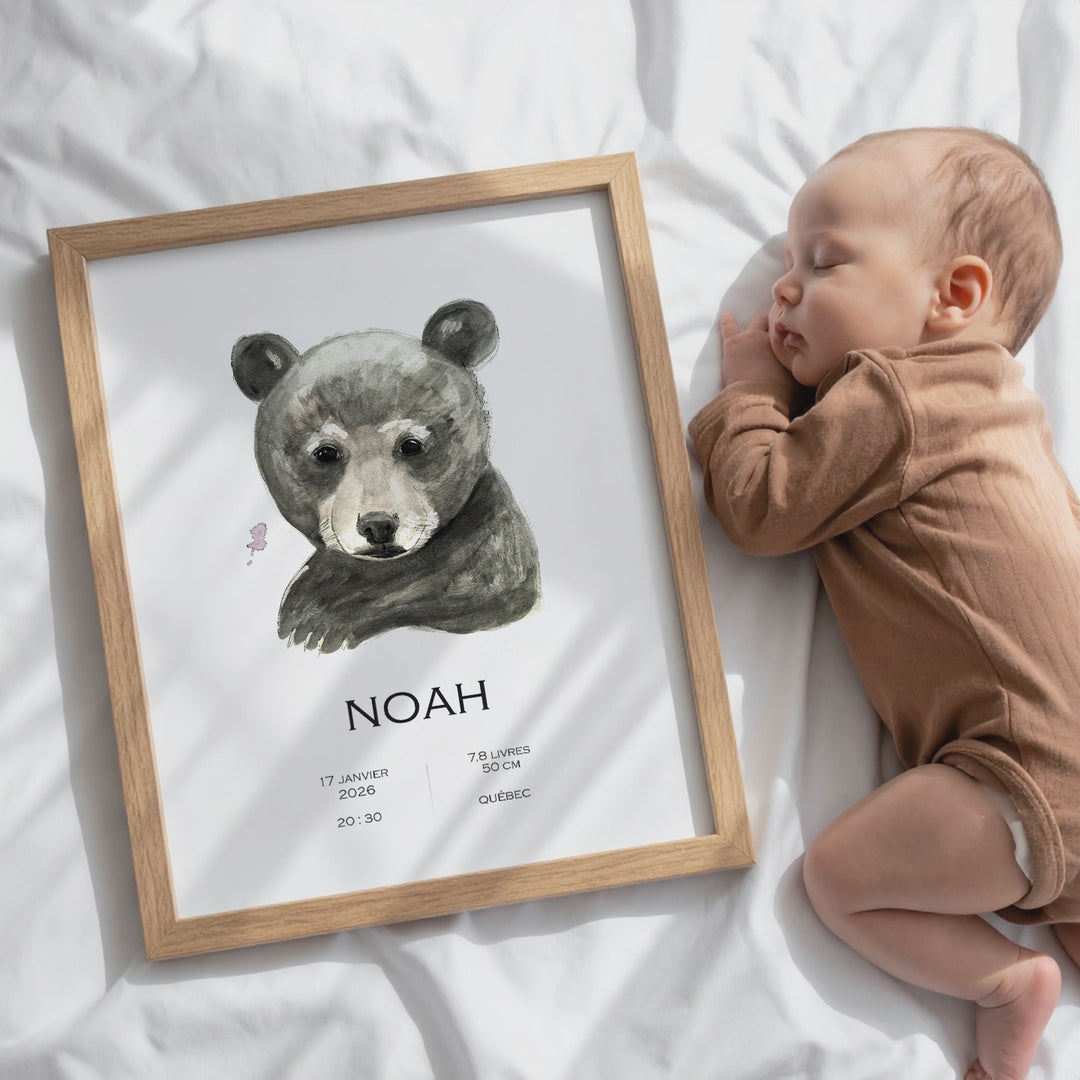 Affiche de naissance - ours noir