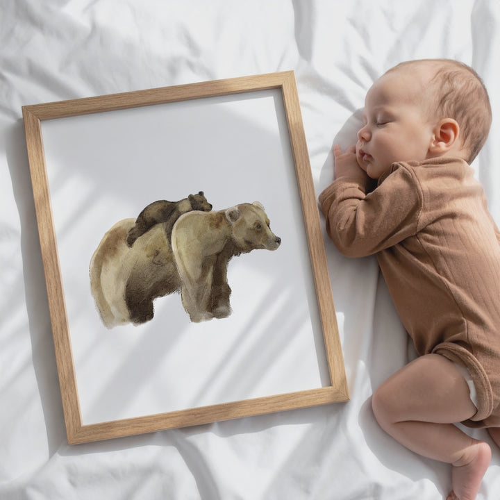 Affiche murale - Maman grizzly et son bébé