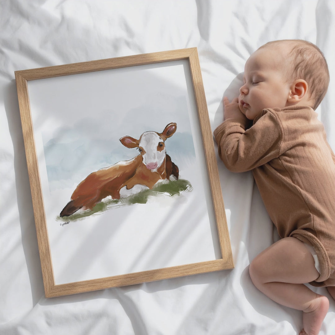 Illustration - Animaux de la ferme - Bébé vache Hereford