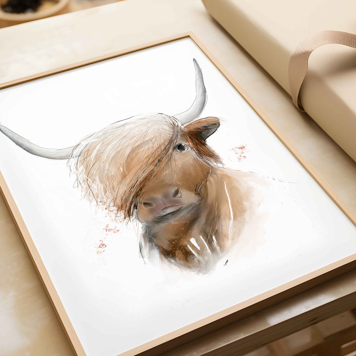 Illustration - animaux de la ferme - Caramel,  la vache highland