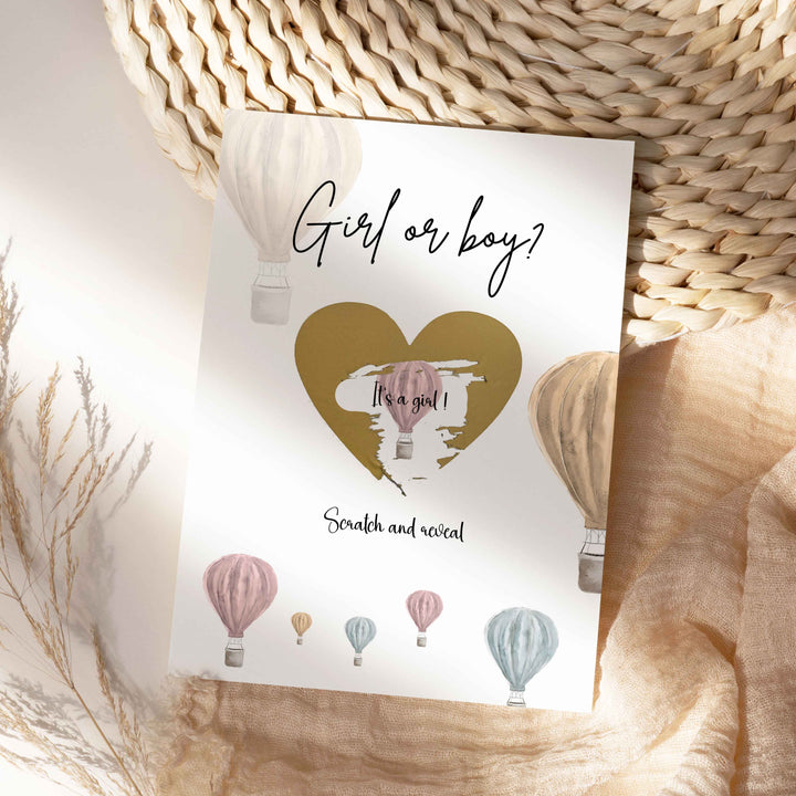Hot Air Balloon Scratch-off Card - Gender Reveal - Boy or girl?