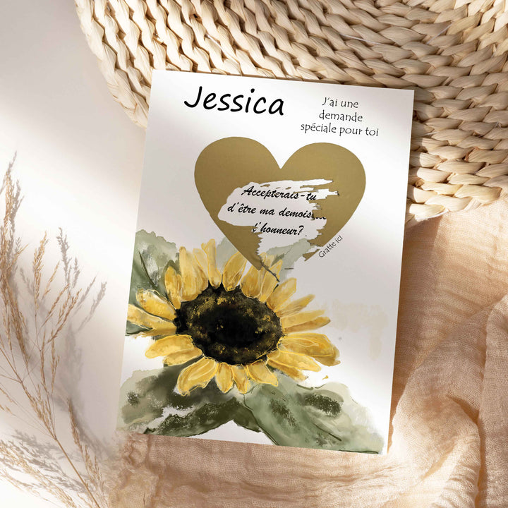 Customizable Scratch Card - Will you be my bridesmaid? Sunflower design