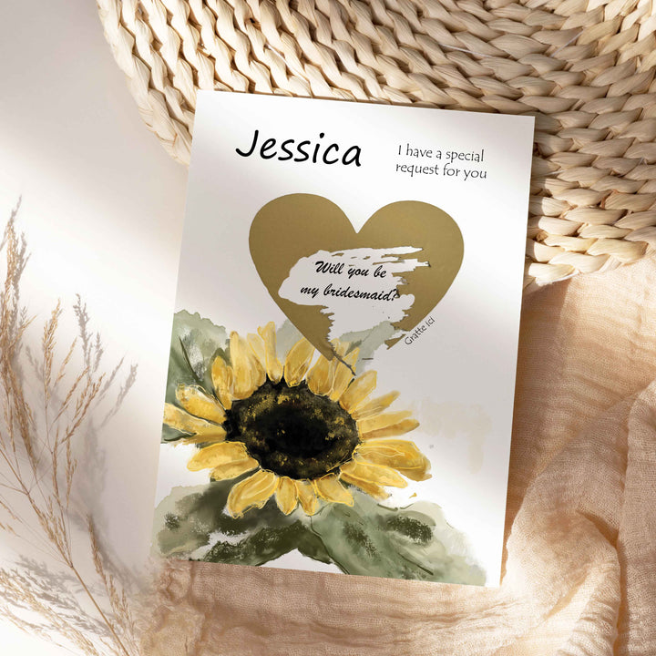 Customizable Scratch Card - Will you be my bridesmaid? Sunflower design