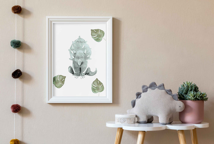 Illustration - Dinos - Tricératops et monstera