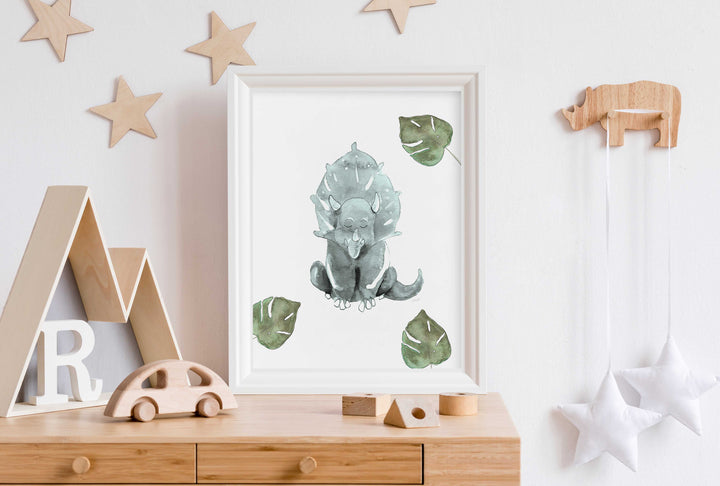 Illustration - Dinos - Tricératops et monstera