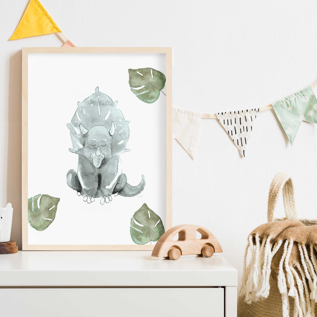 Illustration - Dinos - Triceratops and monstera