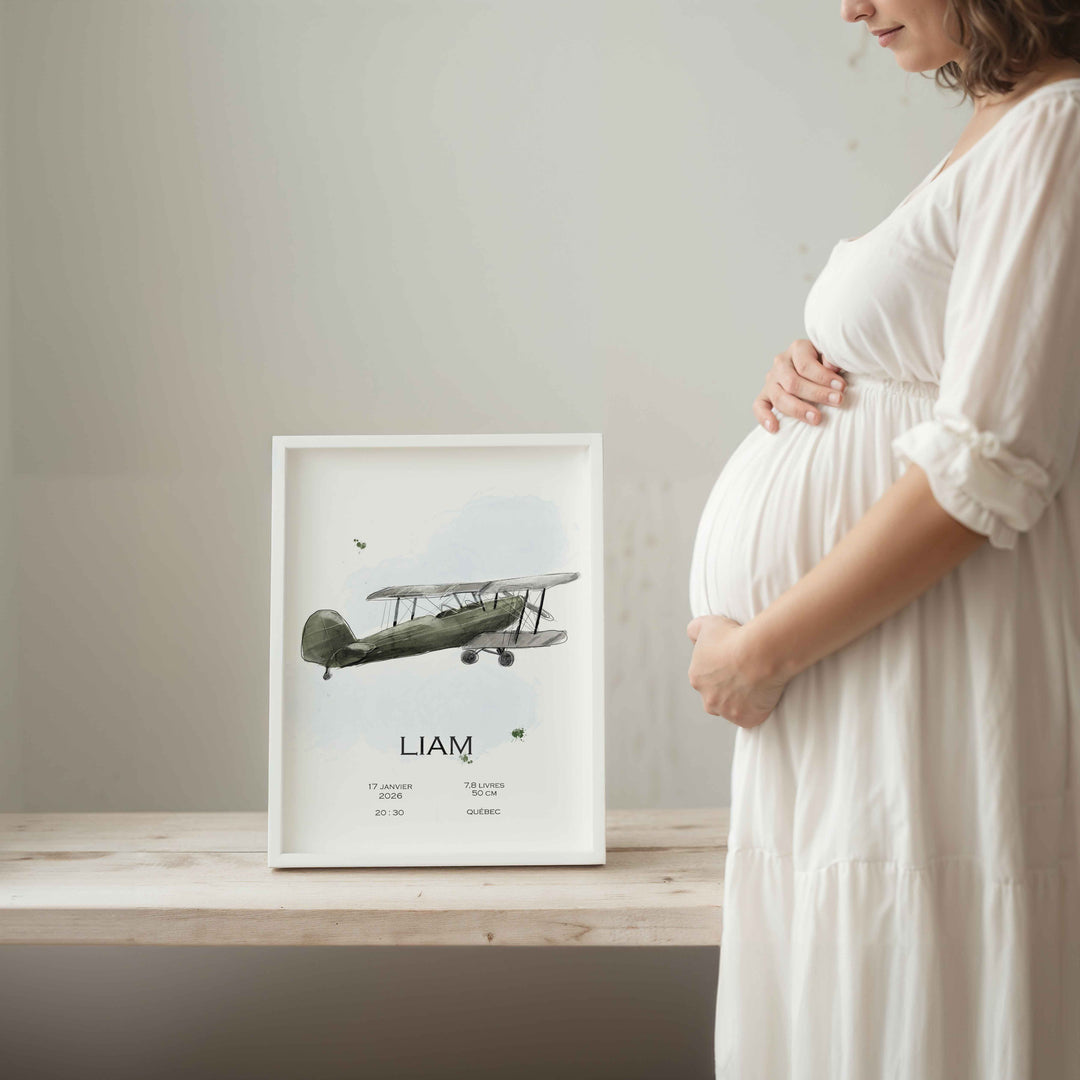 Birth announcement poster - Vintage airplane taking off