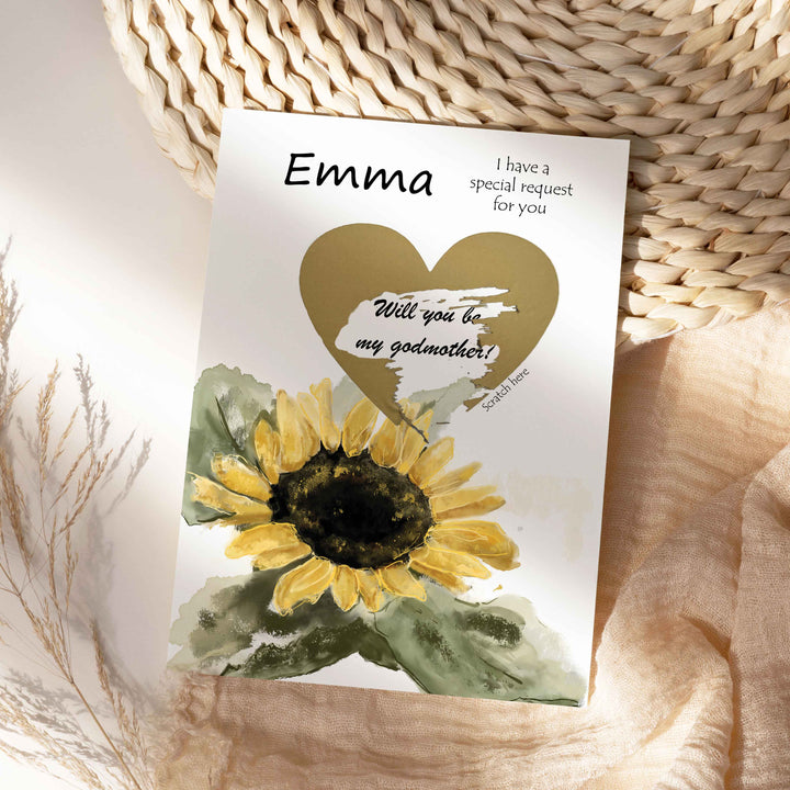 Carte à gratter - Veux-tu être ma marraine? Tournesol