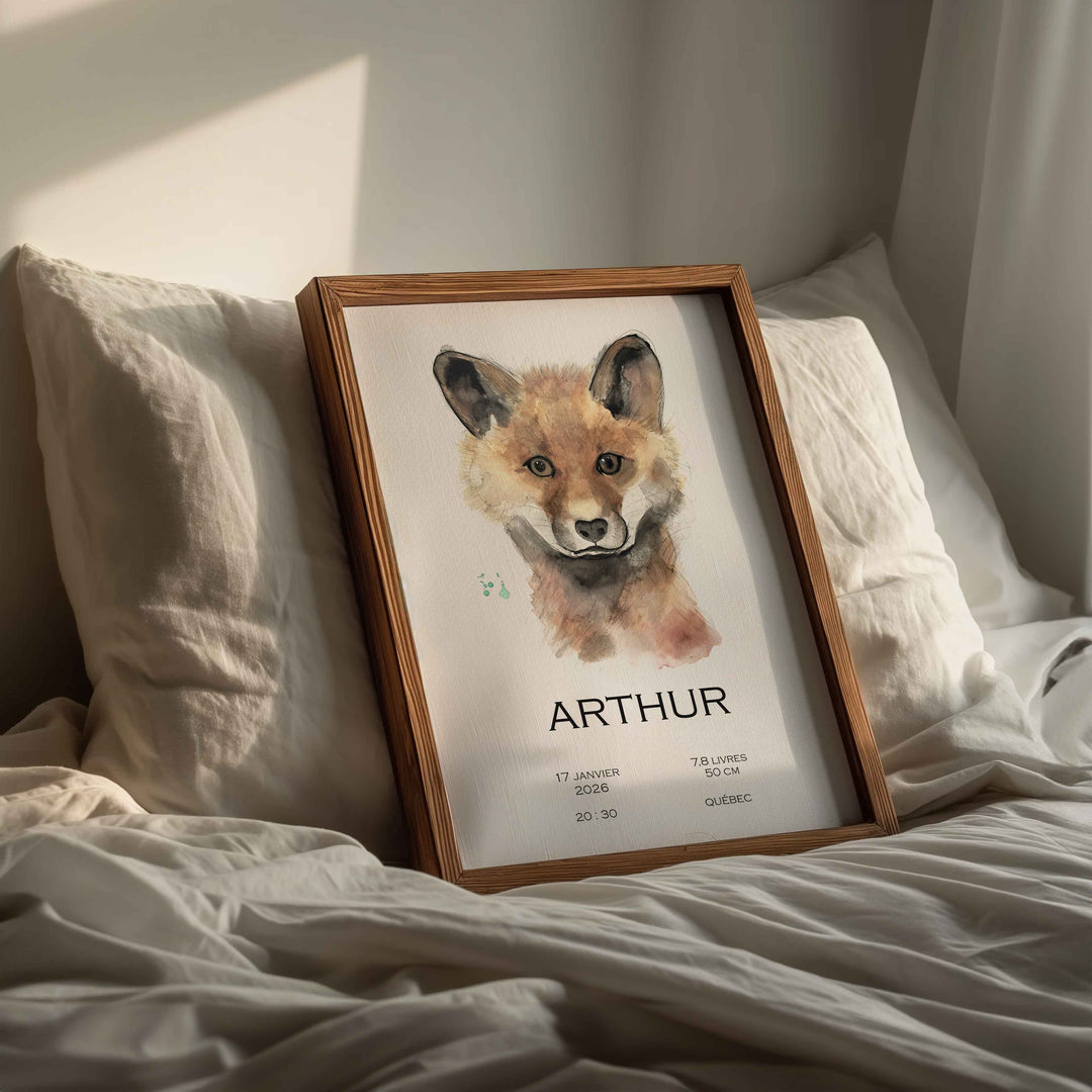 Affiche de naissance personnalisée renard visage