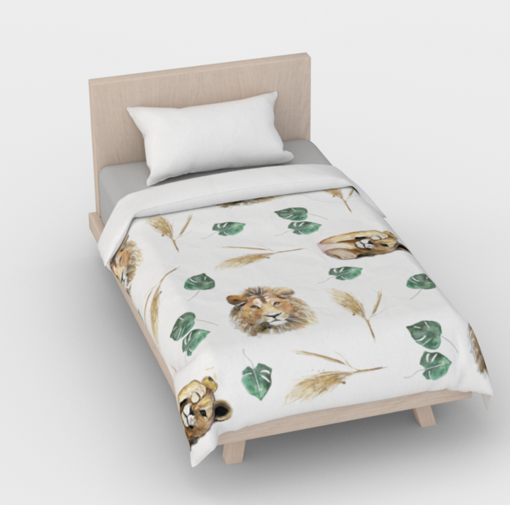 Duvet cover hare and flowers - natural cotton satin