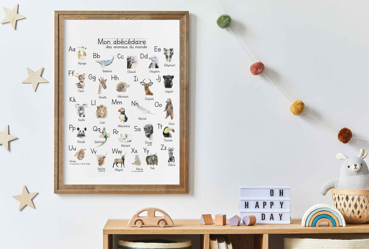 Educational French print: ABC of the animals of the world only in French