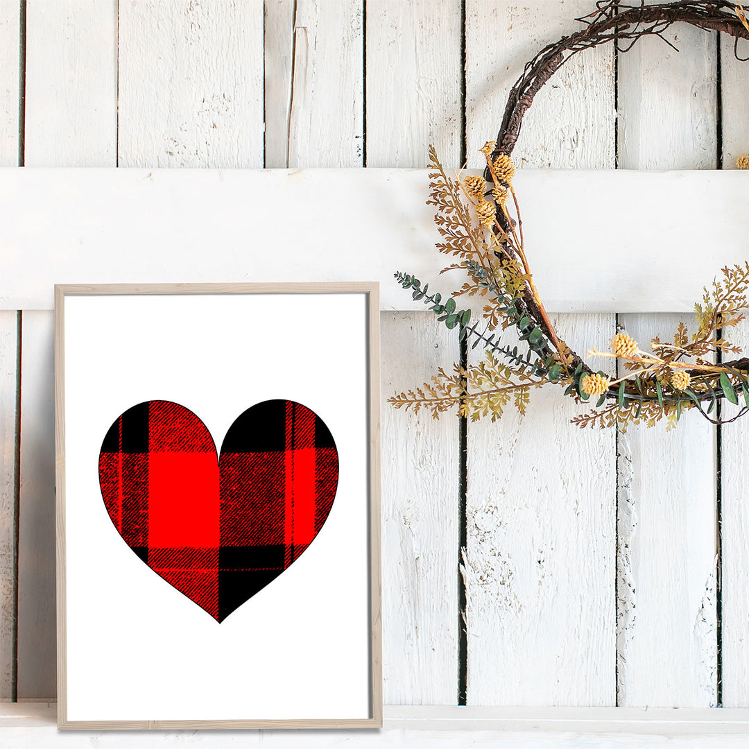 Christmas Illustration - Red and Black Checkered Heart