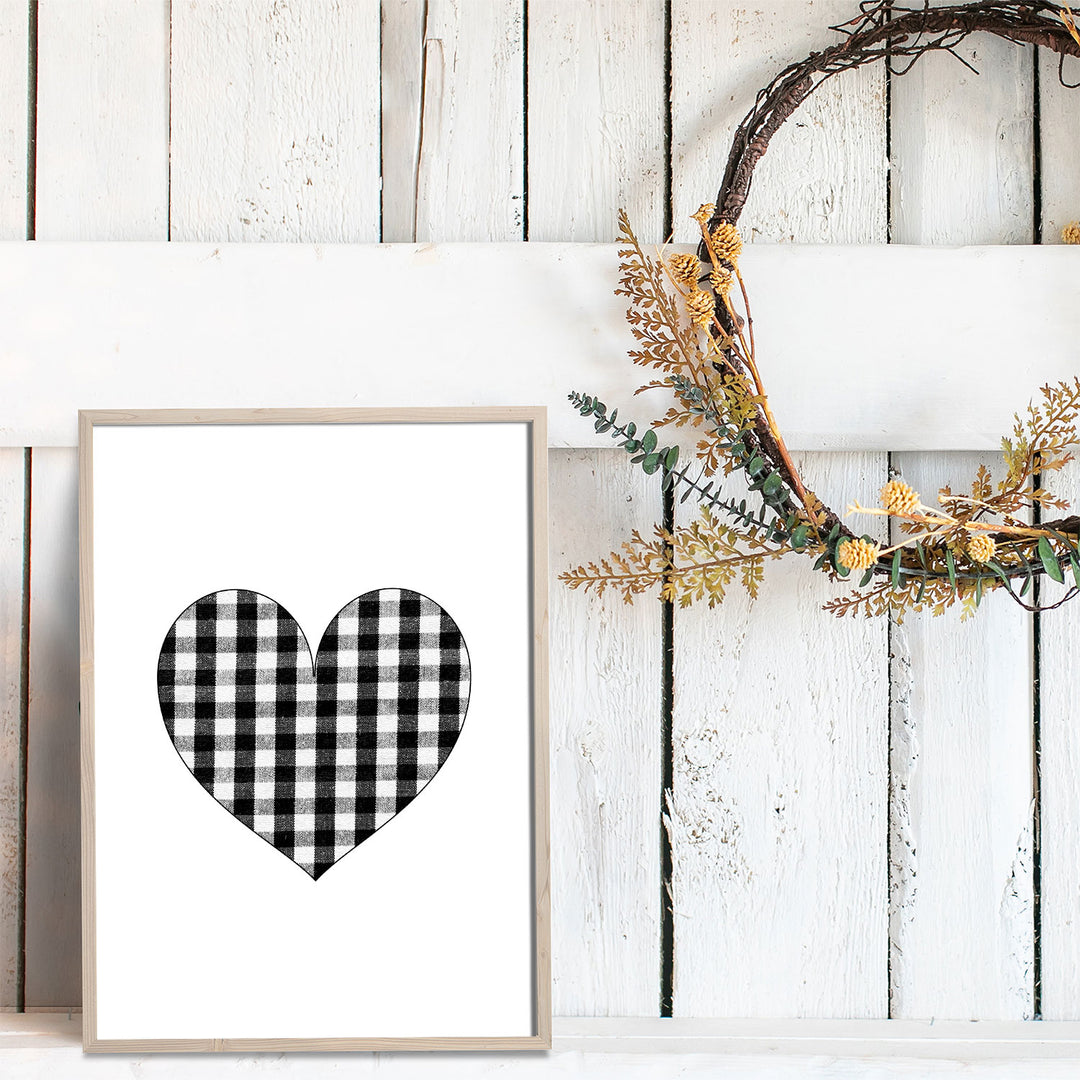 Illustration - Coeur blanc et noir - motif à carreaux