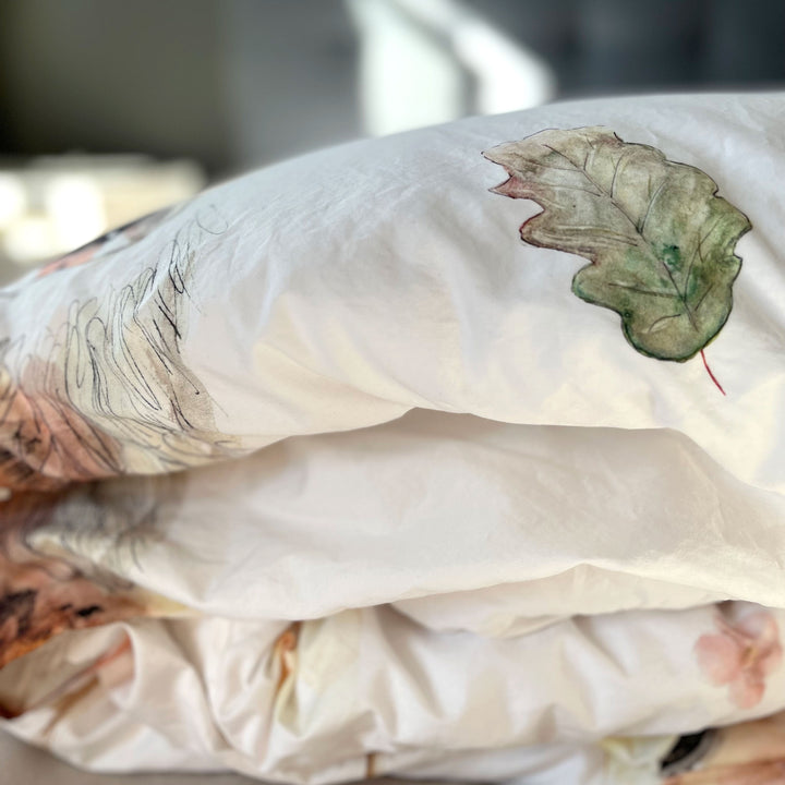 Housse de couette chevreuil, pampas et myosotis - naturel en satin de coton