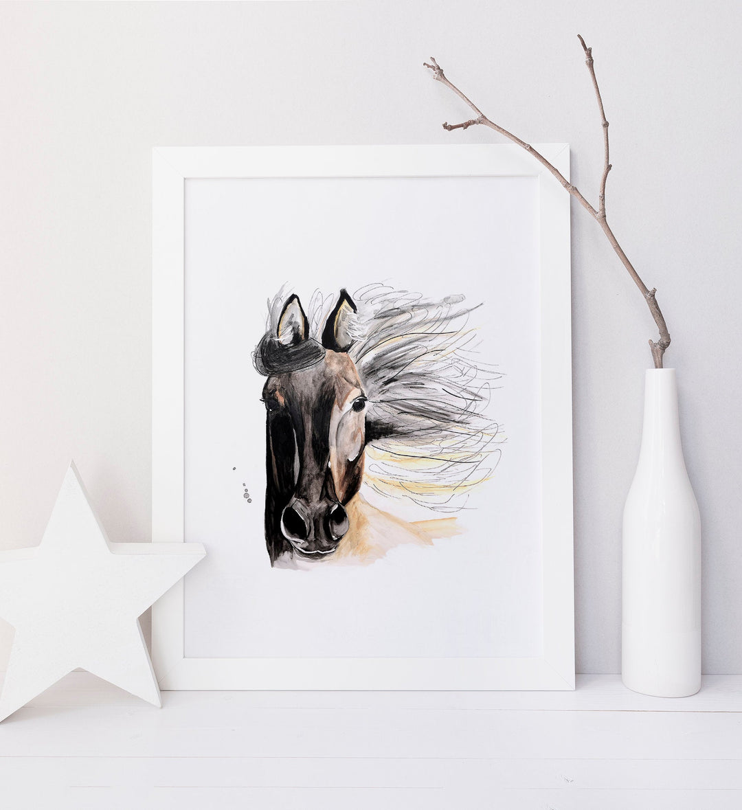 Illustration - animaux de la ferme - cheval crinière au vent