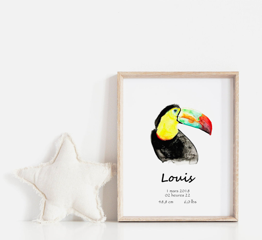 Affiche de naissance personnalisée toucan