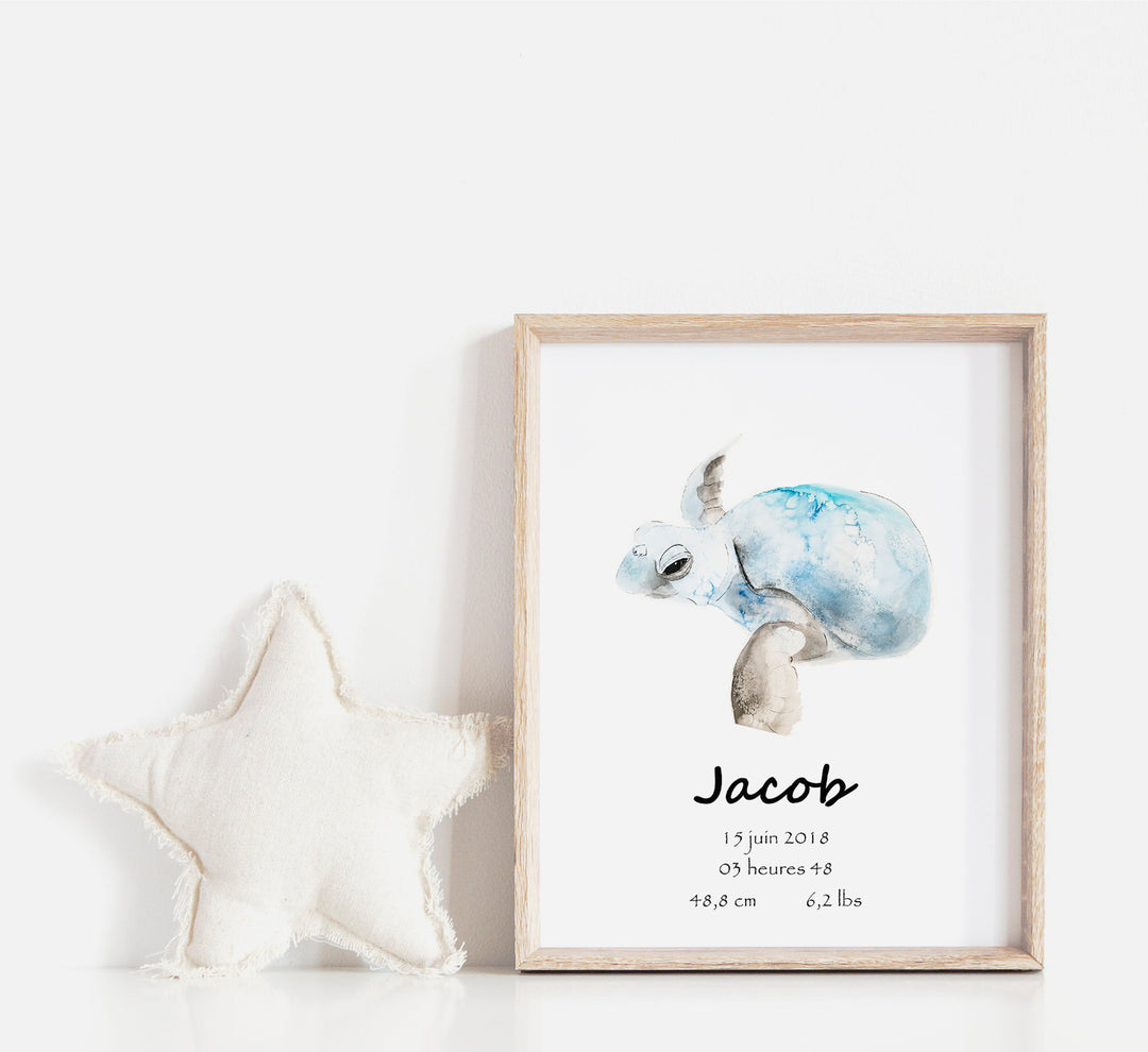 Personalized blue turtle birth poster
