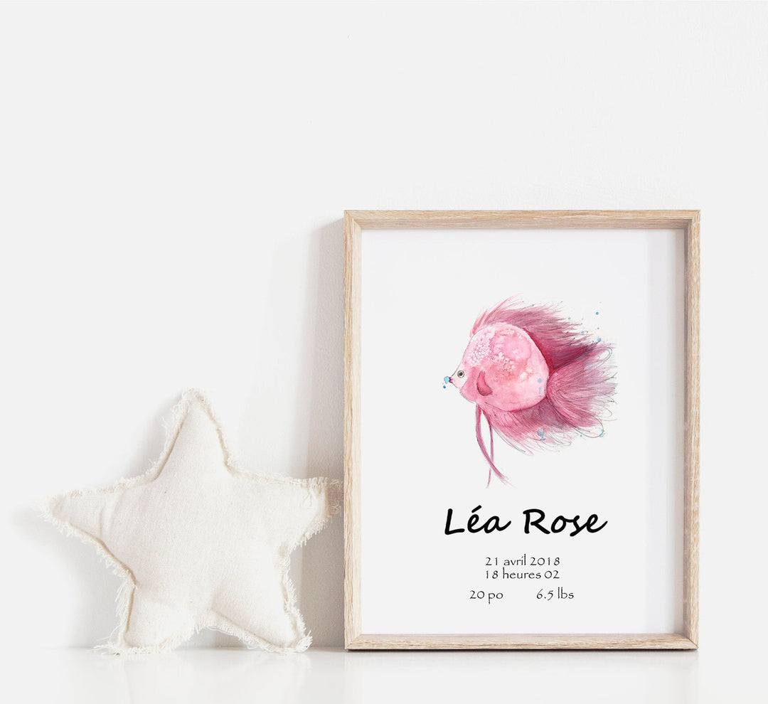 Personalized pink fish birth poster
