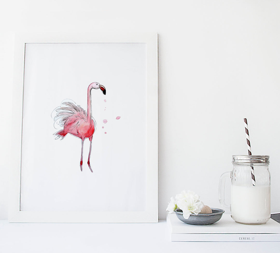 Flamant rose aquarelle