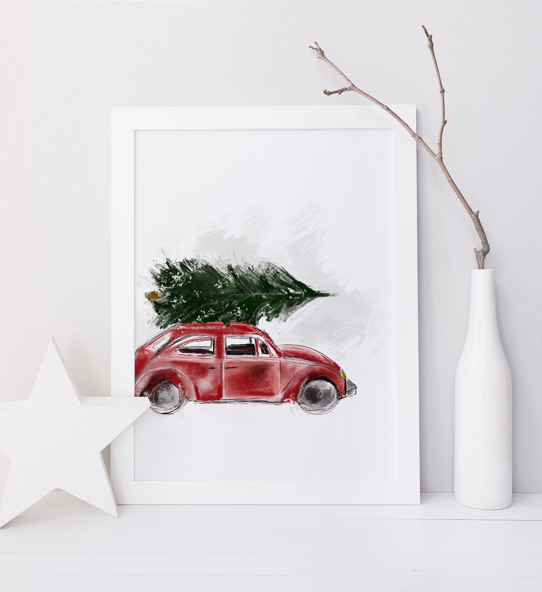 Illustration - Christmas car and its tree
