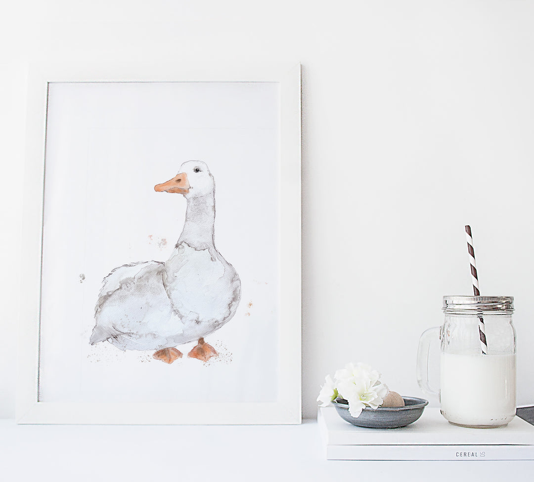 Illustration - farm animals - Blanche, the curious goose