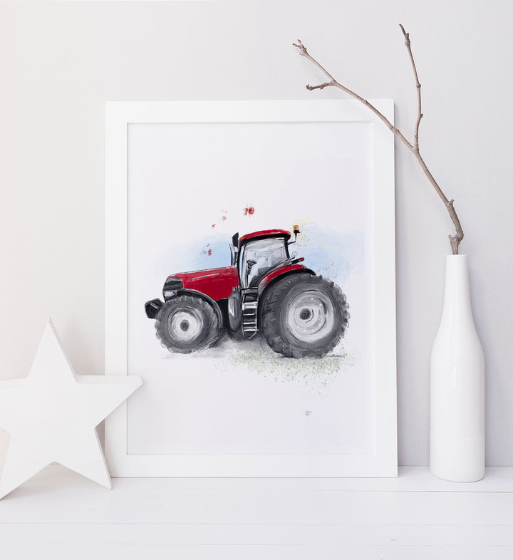 illustration imprimée tracteur rouge